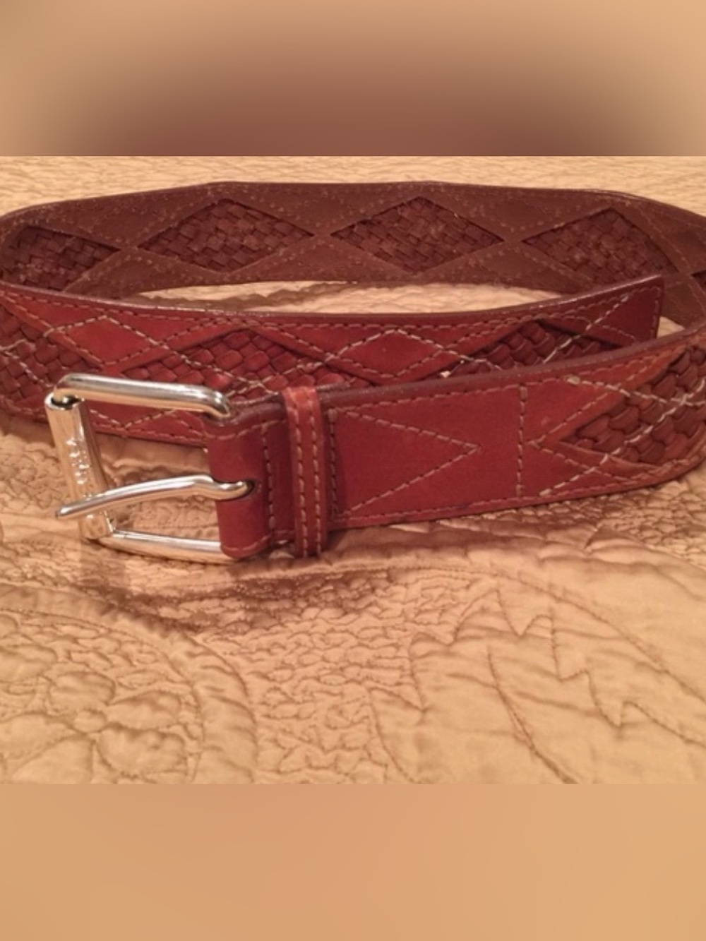 NWOT Michael Kors Brown Woven Leather Belt with Silver Buckle